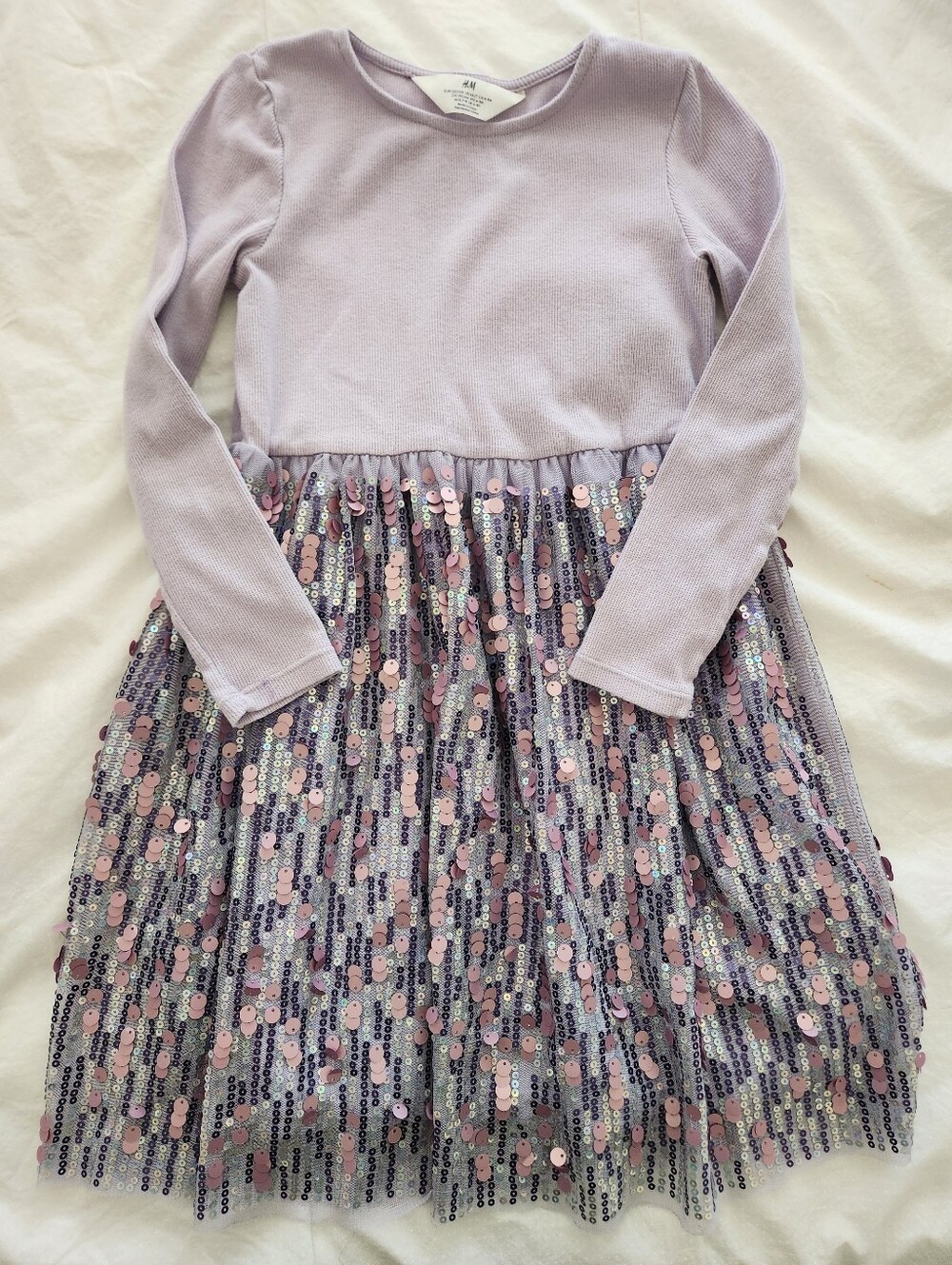 H&M Lilac Long-Sleeve Dress with Sequin Tulle Skirt Size 6x/7